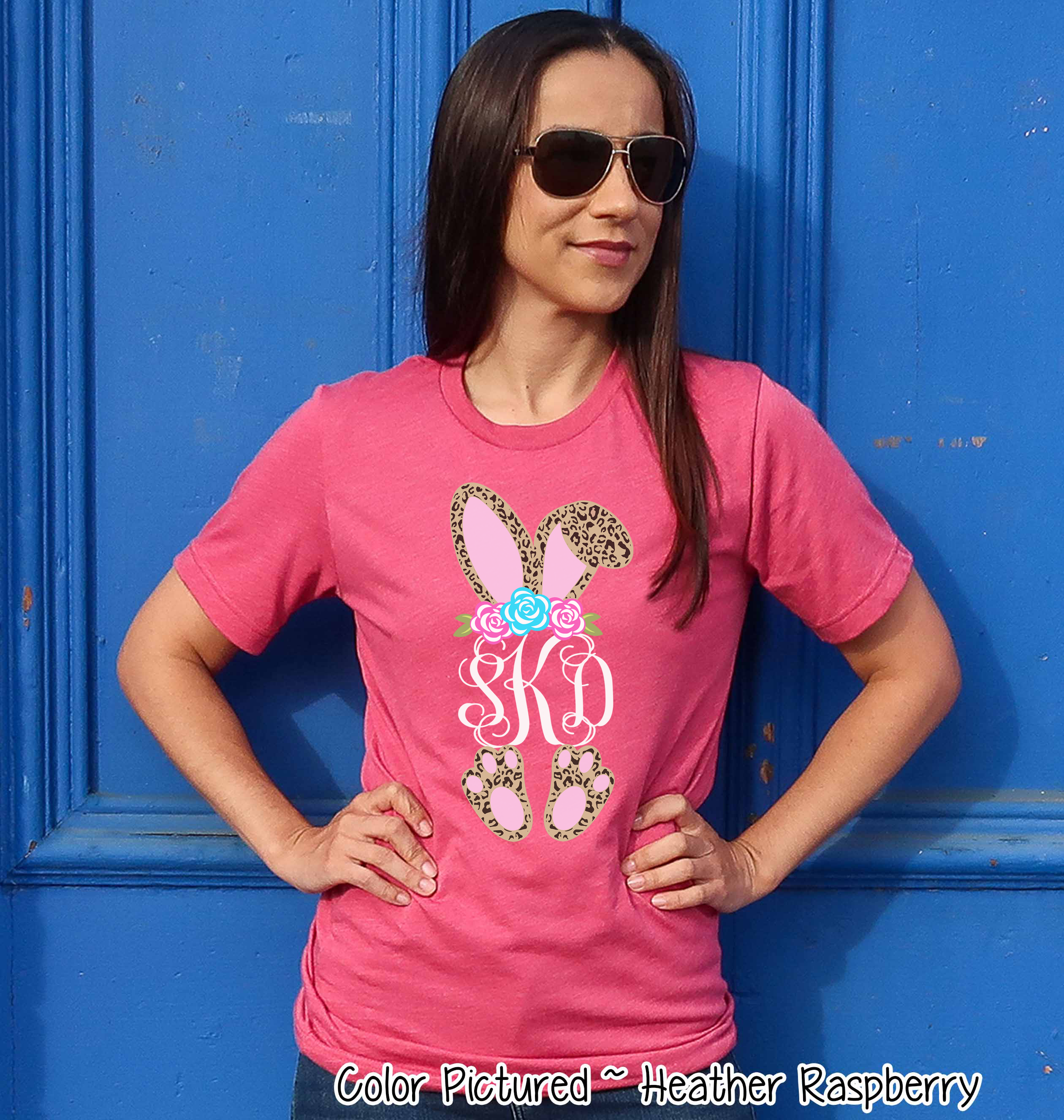 Monogram Cheetah Leopard Print Bunny Ears Easter Tee