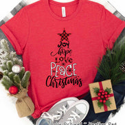 Peace Love Joy Word Art Christmas Tree Tee