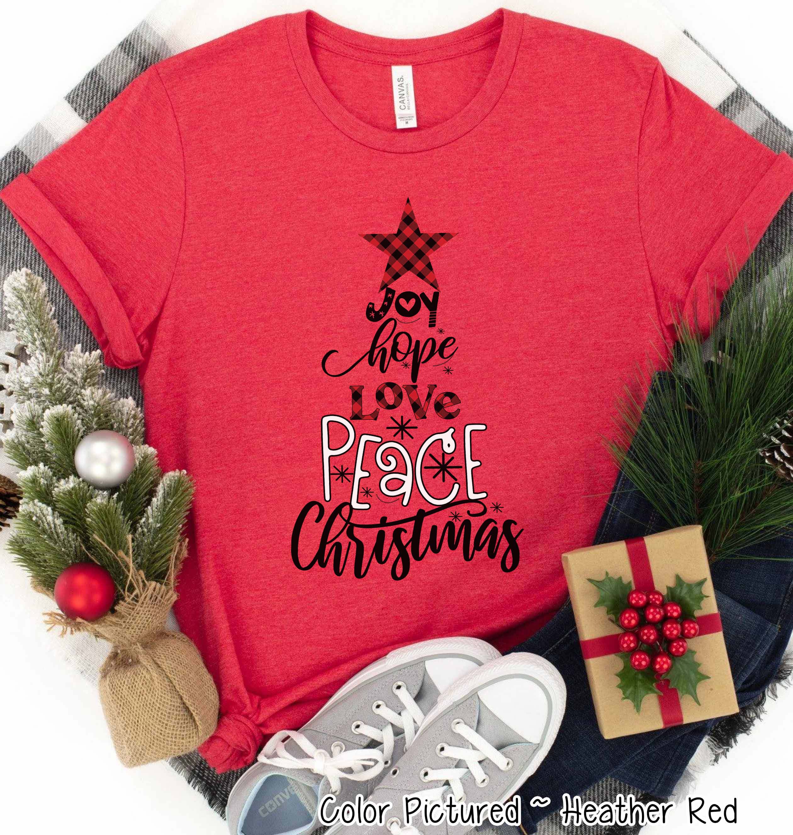 Peace Love Joy Word Art Christmas Tree Tee