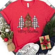 Monogrammed Black Buffalo Plaid and Leopard Christmas Trees Tee