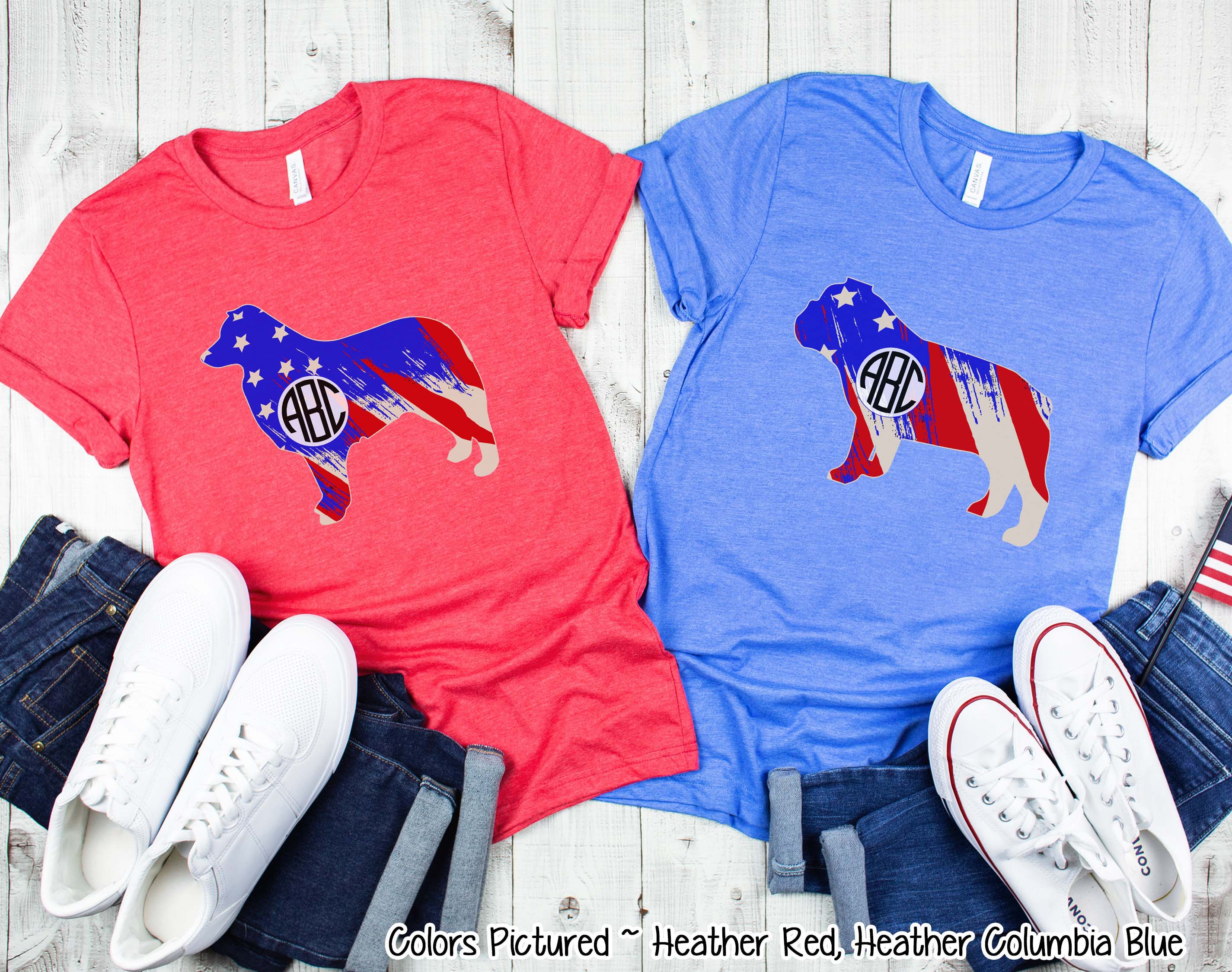 Patriotic Dog Outline Monogram Tee (Many Breeds Available)