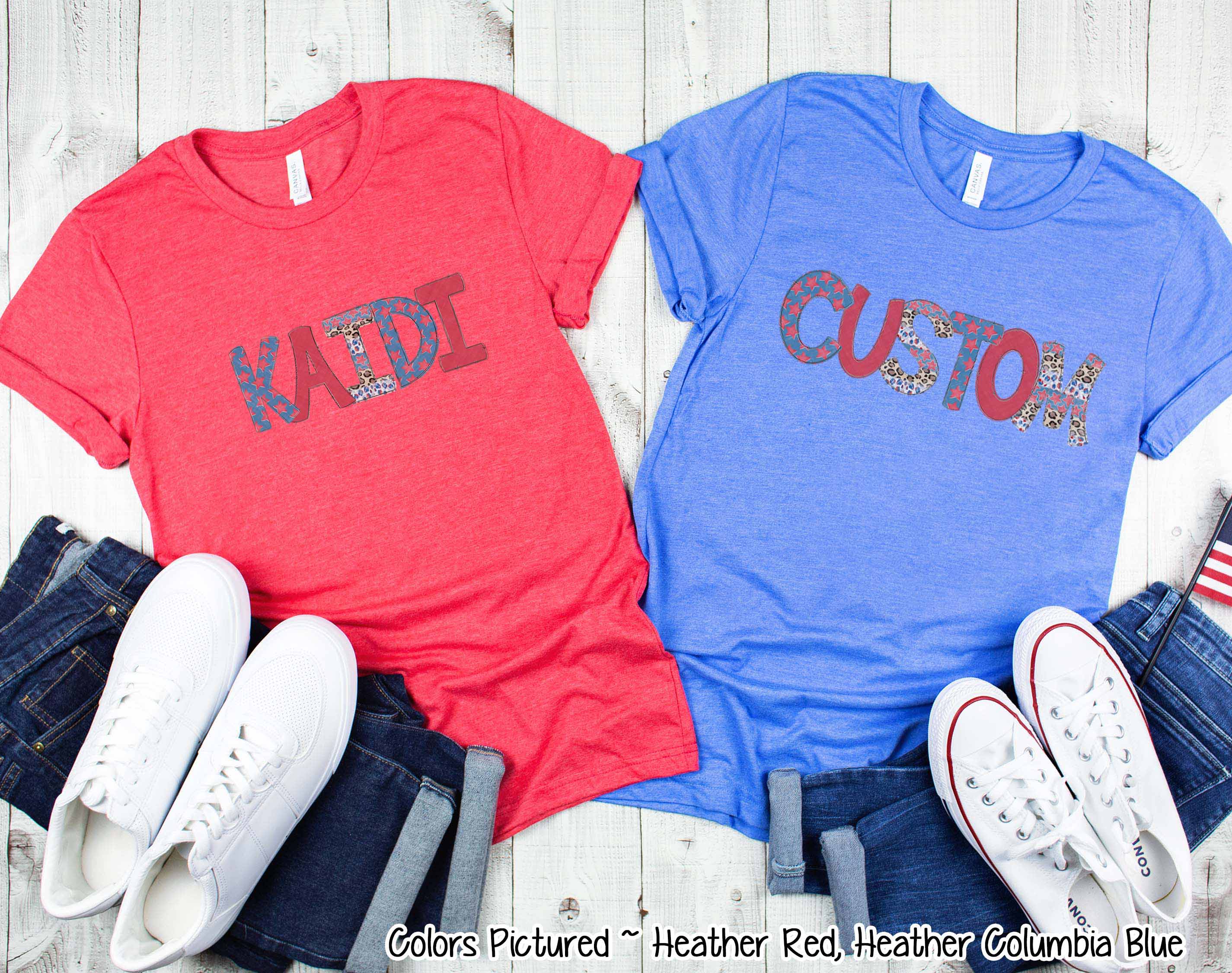 Patriotic Red White Blue Leopard Custom Family Matching Name Tee