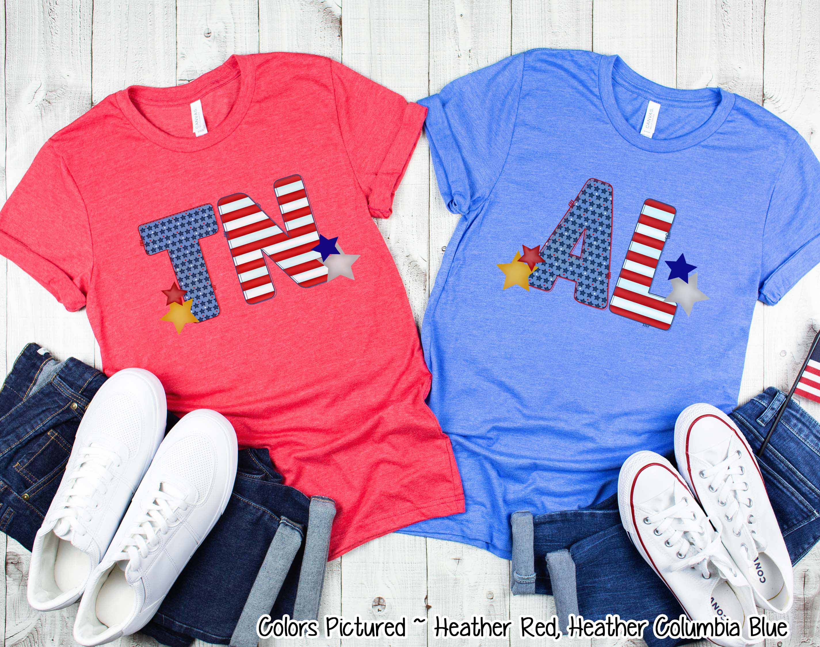 Patriotic Stars and Stripes State Abbreviation Tee~All States Available