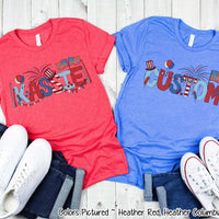 Patriotic Red White Blue Doodle Custom Family Matching Name Tee