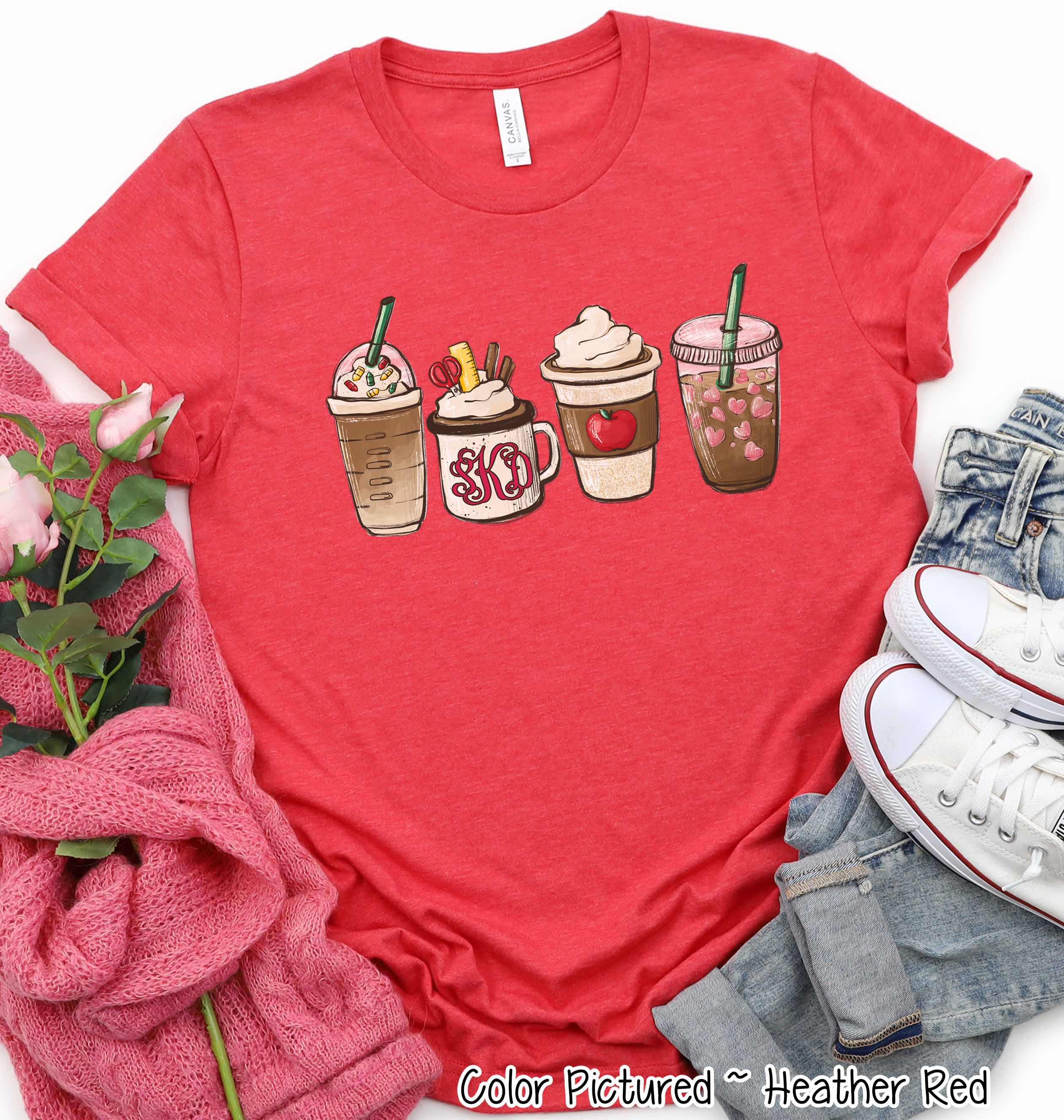 Monogram Coffee Latte Teacher Tee