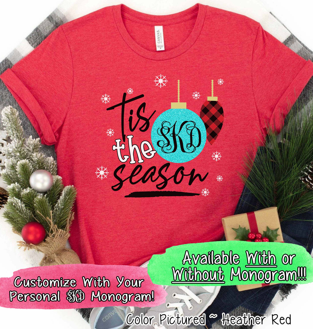 Monogram Tis The Season Ornament Christmas Tee
