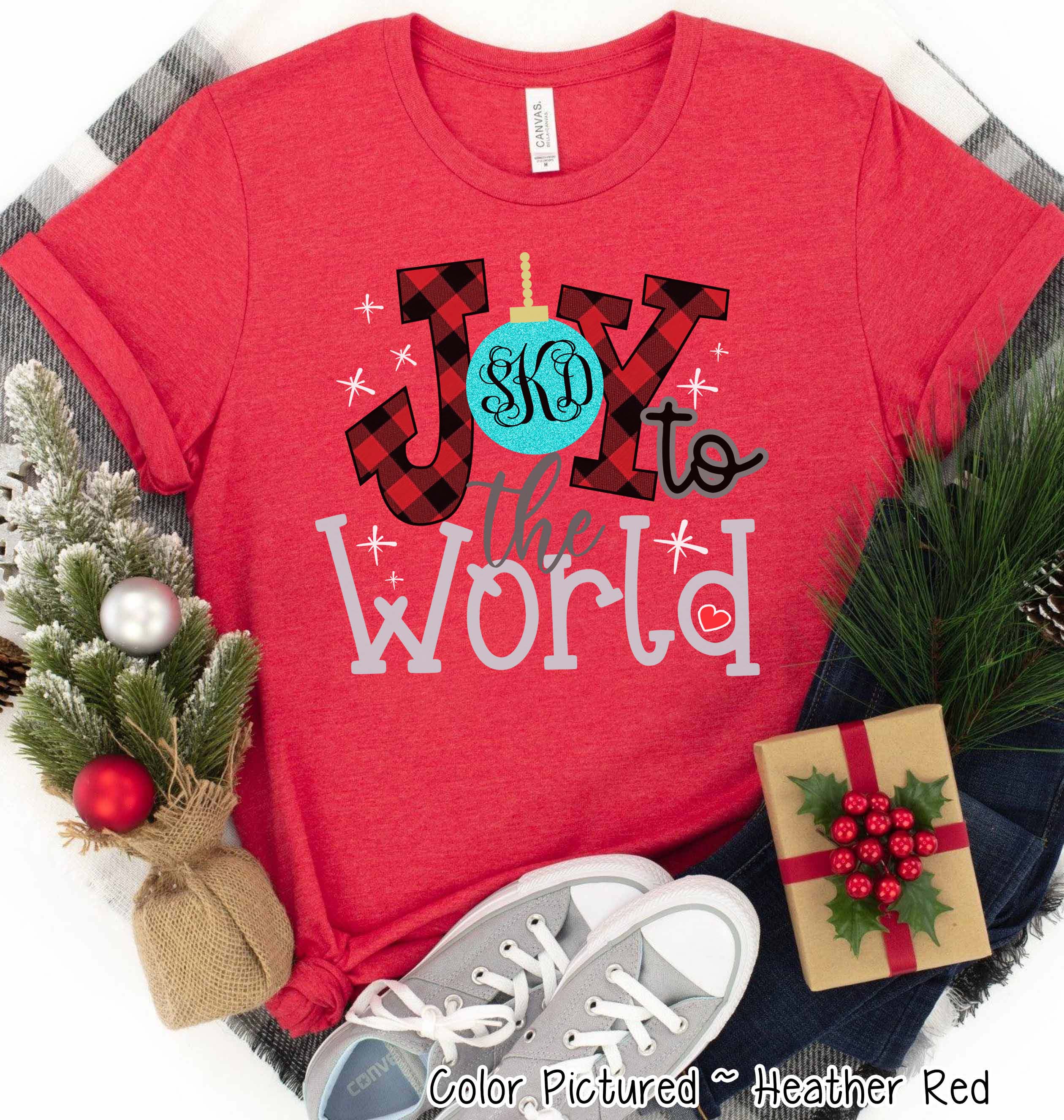 Monogrammed Joy to The World Ornament Christmas Tee