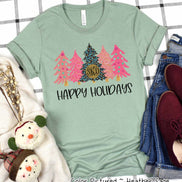 Monogrammed Blue Leopard and Pink Christmas Trees Tee