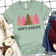 Monogrammed Leopard and Pink Christmas Trees Tee