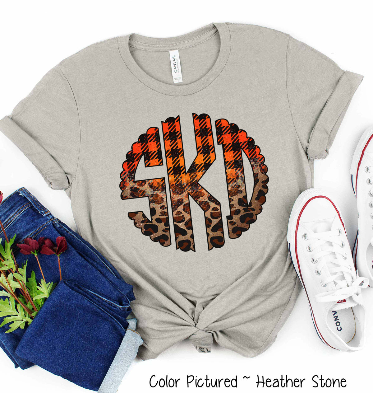 Big Monogram Black Orange Plaid Leopard Fall Tee