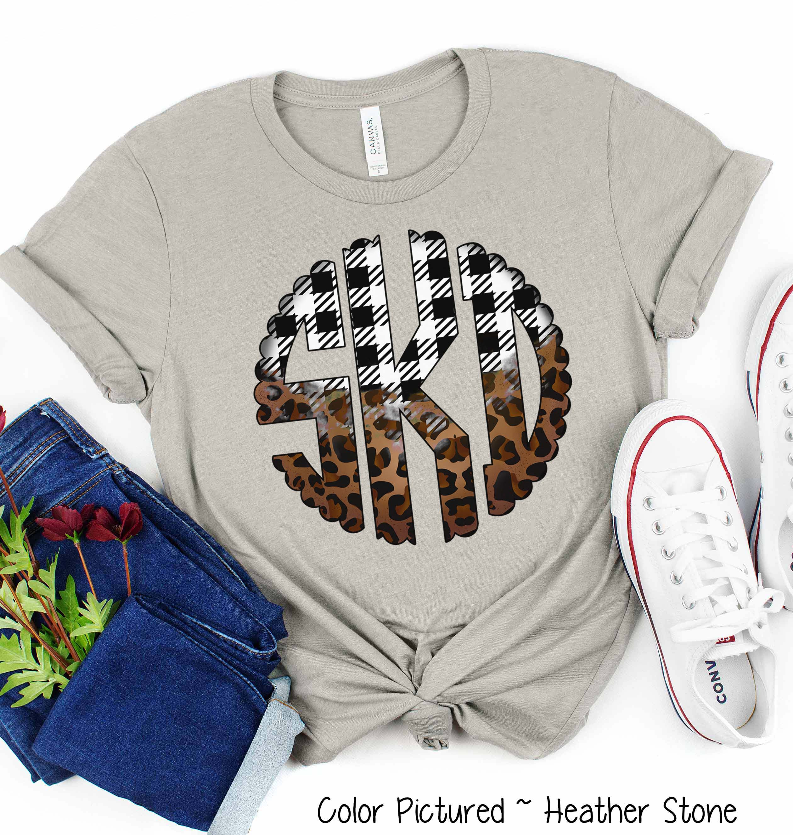 Big Monogram Black White Plaid Leopard Fall Tee