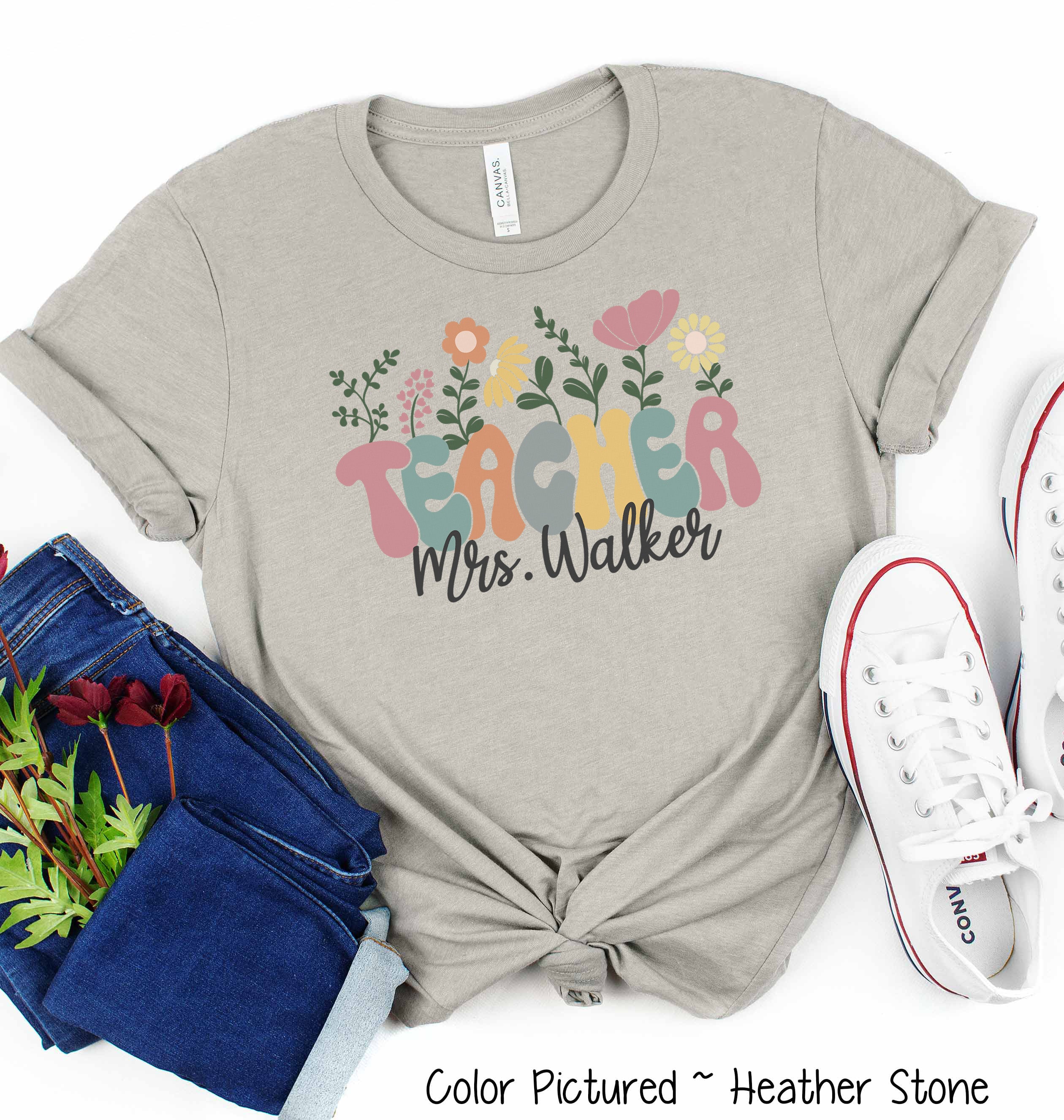 Personalized Floral Teacher Tee