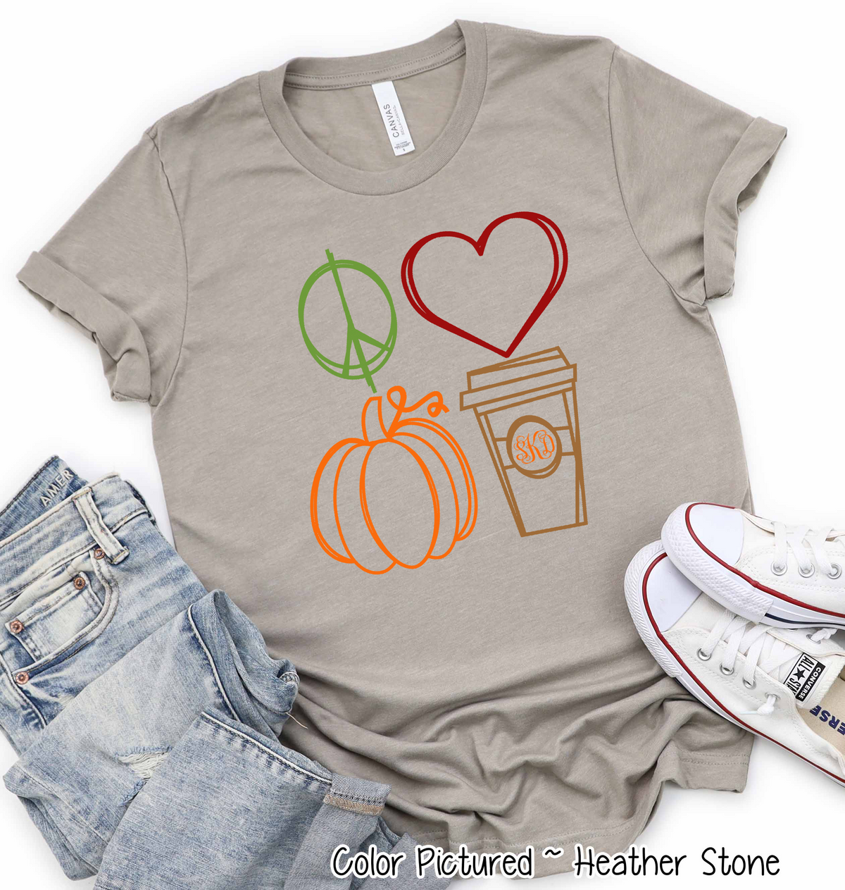 Peace Love Pumpkin Latte Monogram Fall Tee