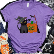 Monogram Black Cat & Pumpkin Halloween Tee