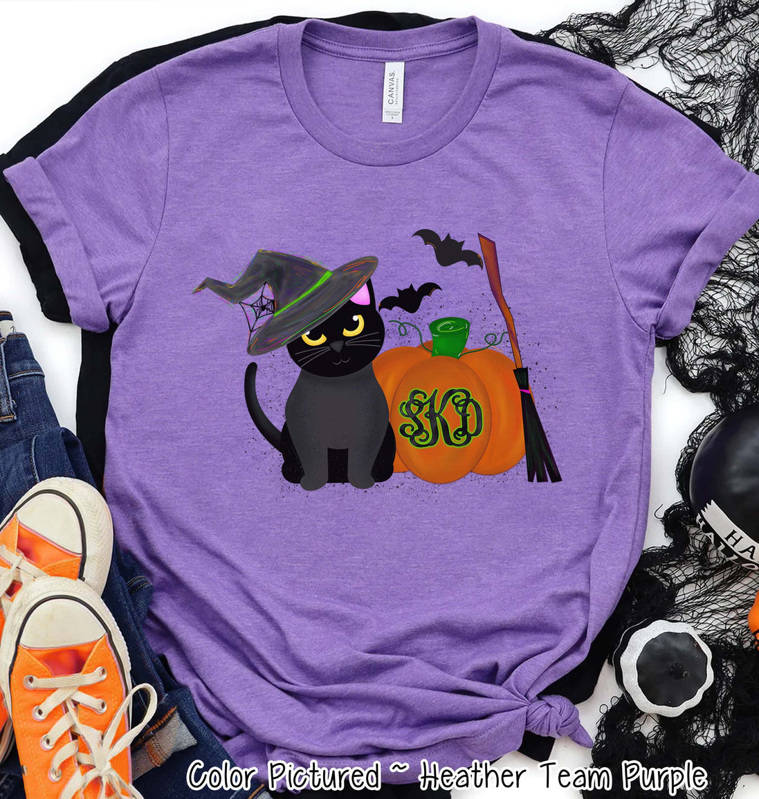 Monogram Black Cat & Pumpkin Halloween Tee