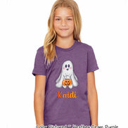 Personalized Ghost with Candy Pumpkin with Custom Name Halloween Tee
