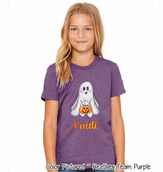 Personalized Ghost with Candy Pumpkin with Custom Name Halloween Tee