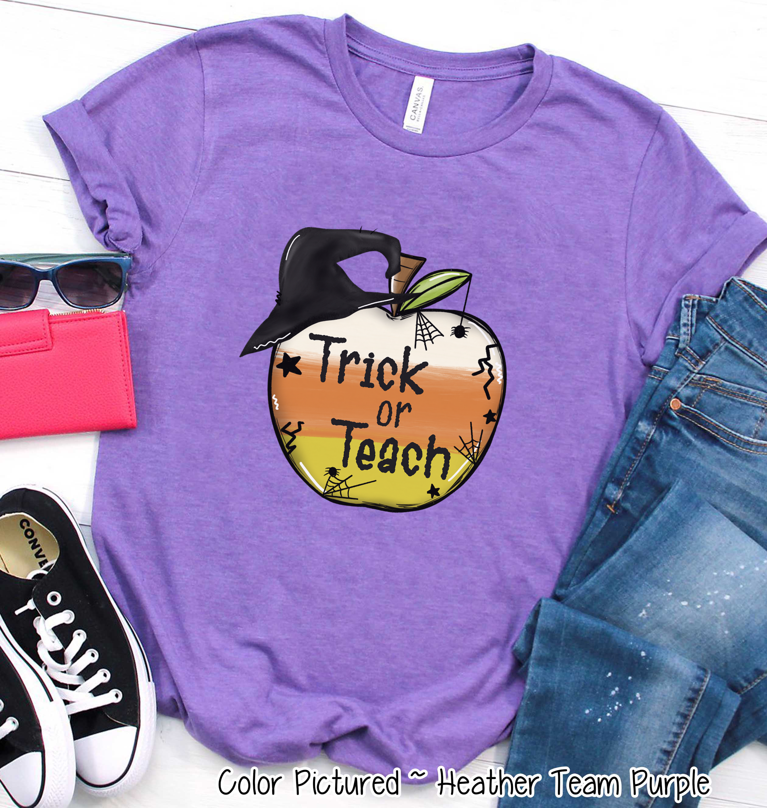 Trick or Teach Candy Corn Apple Halloween Teacher Shirt