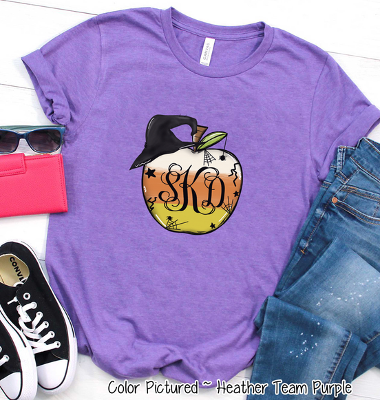 Monogramed Candy Corn Apple Halloween Teacher Tee