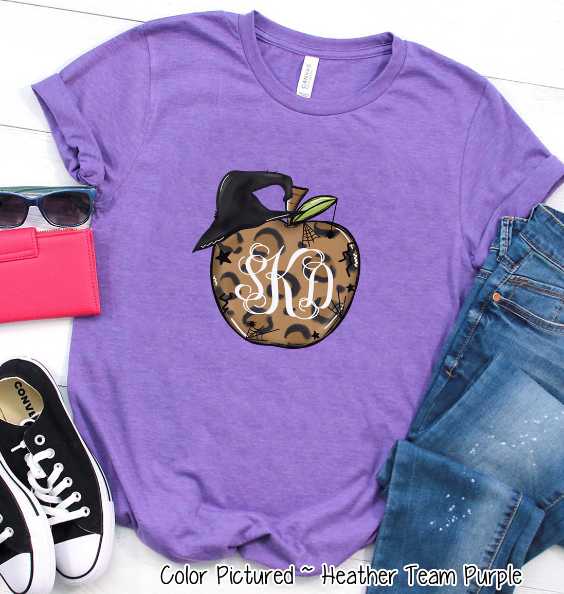 Monogramed Leopard Apple Halloween Teacher Tee