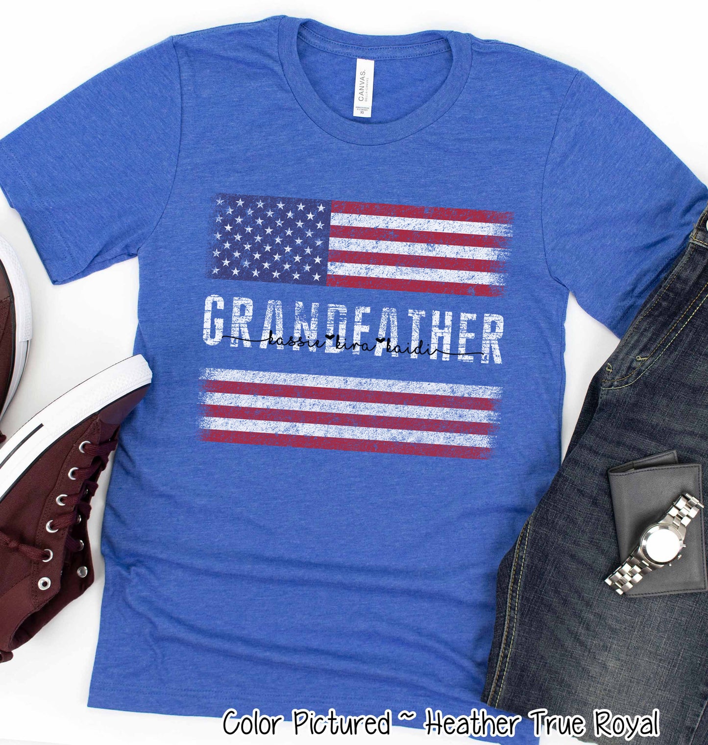 Patriotic Custom Dad-Mom-Grandpa-Grandma-Brother-Etc. Distressed Red White Blue Flag Tee