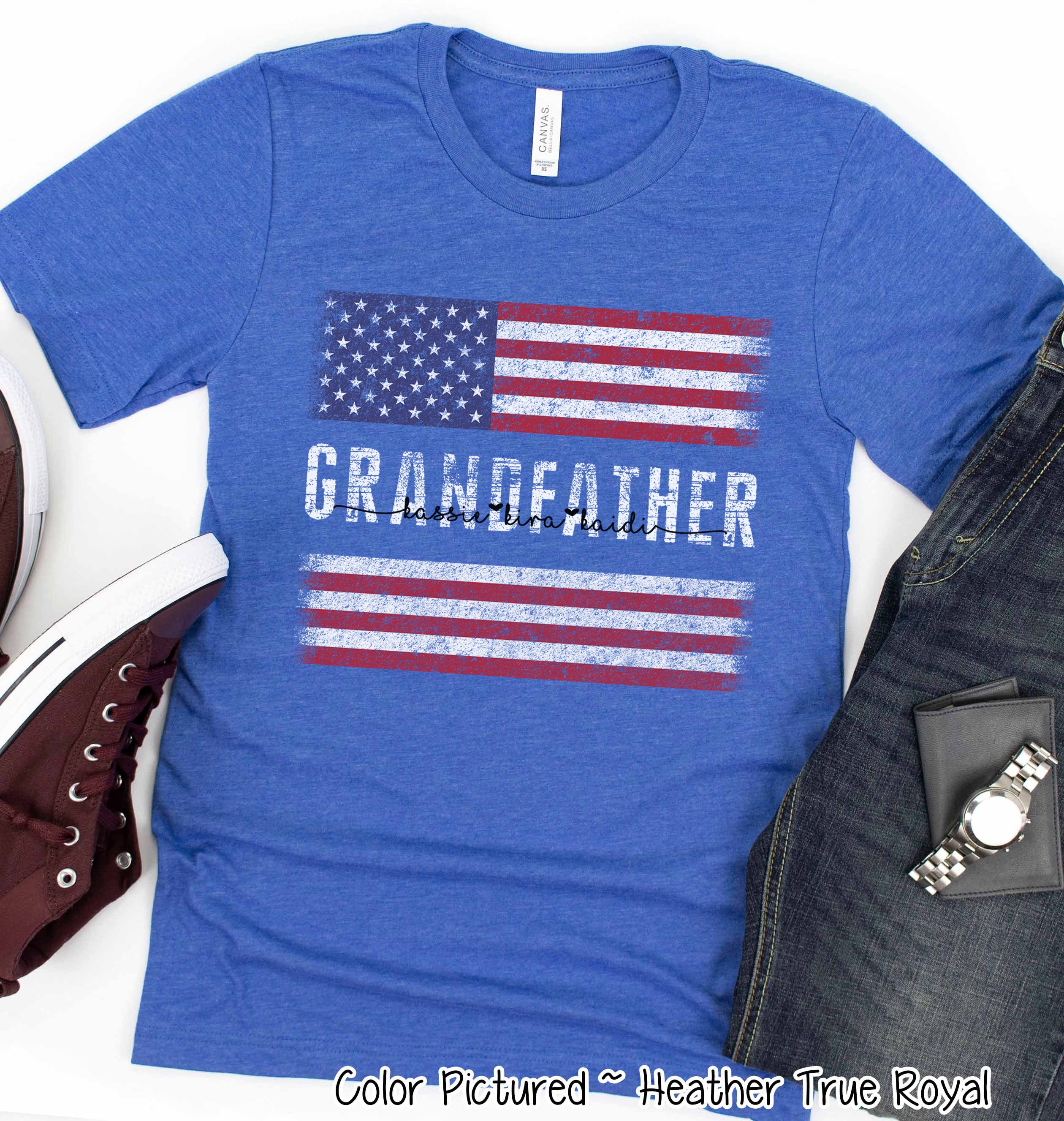 Patriotic Custom Dad-Mom-Grandpa-Grandma-Brother-Etc. Distressed Red White Blue Flag Tee