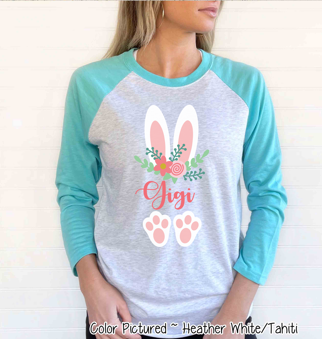 Floral Bunny Ears & Feet with Gigi Easter Raglan Tee