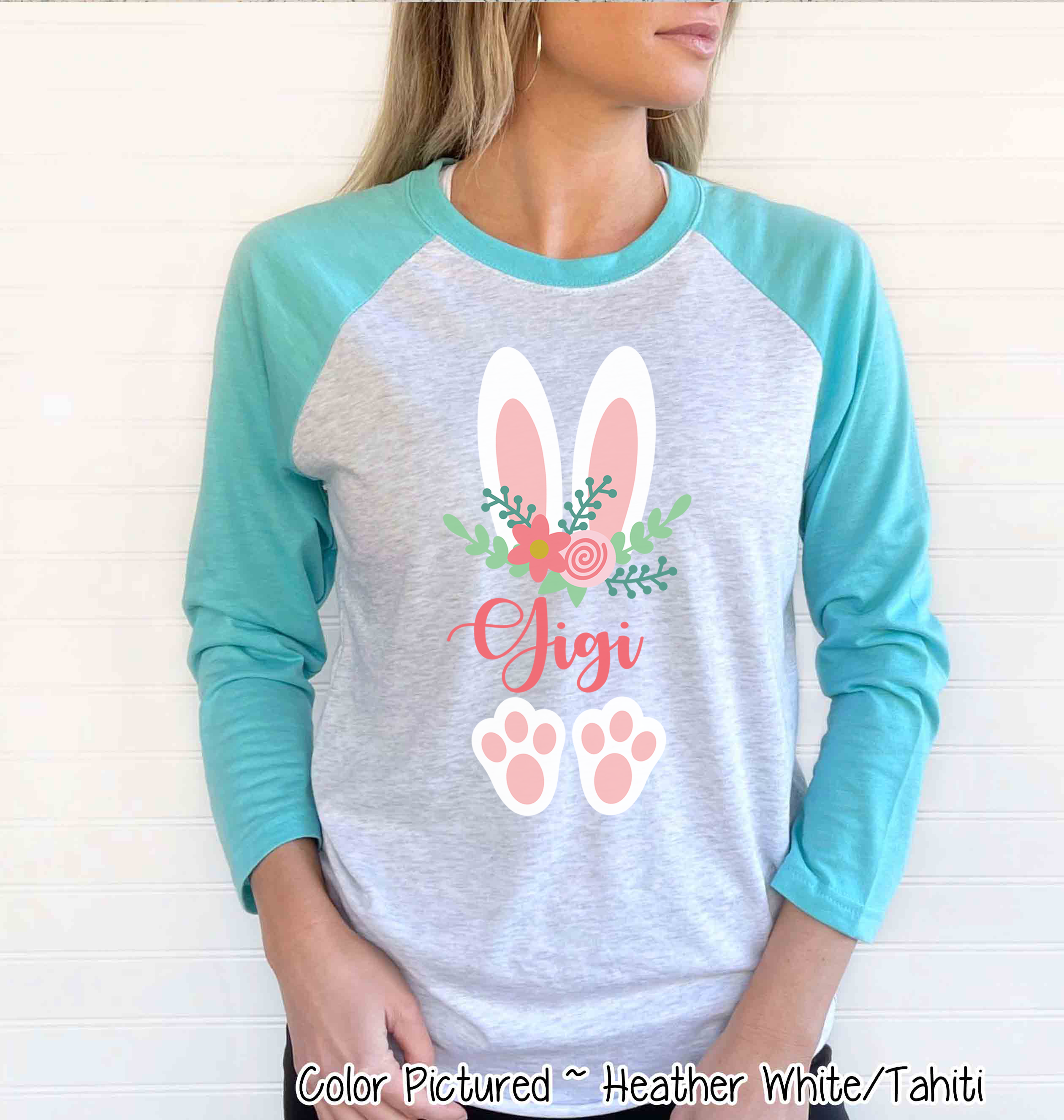 Floral Bunny Ears & Feet with Gigi Easter Raglan Tee