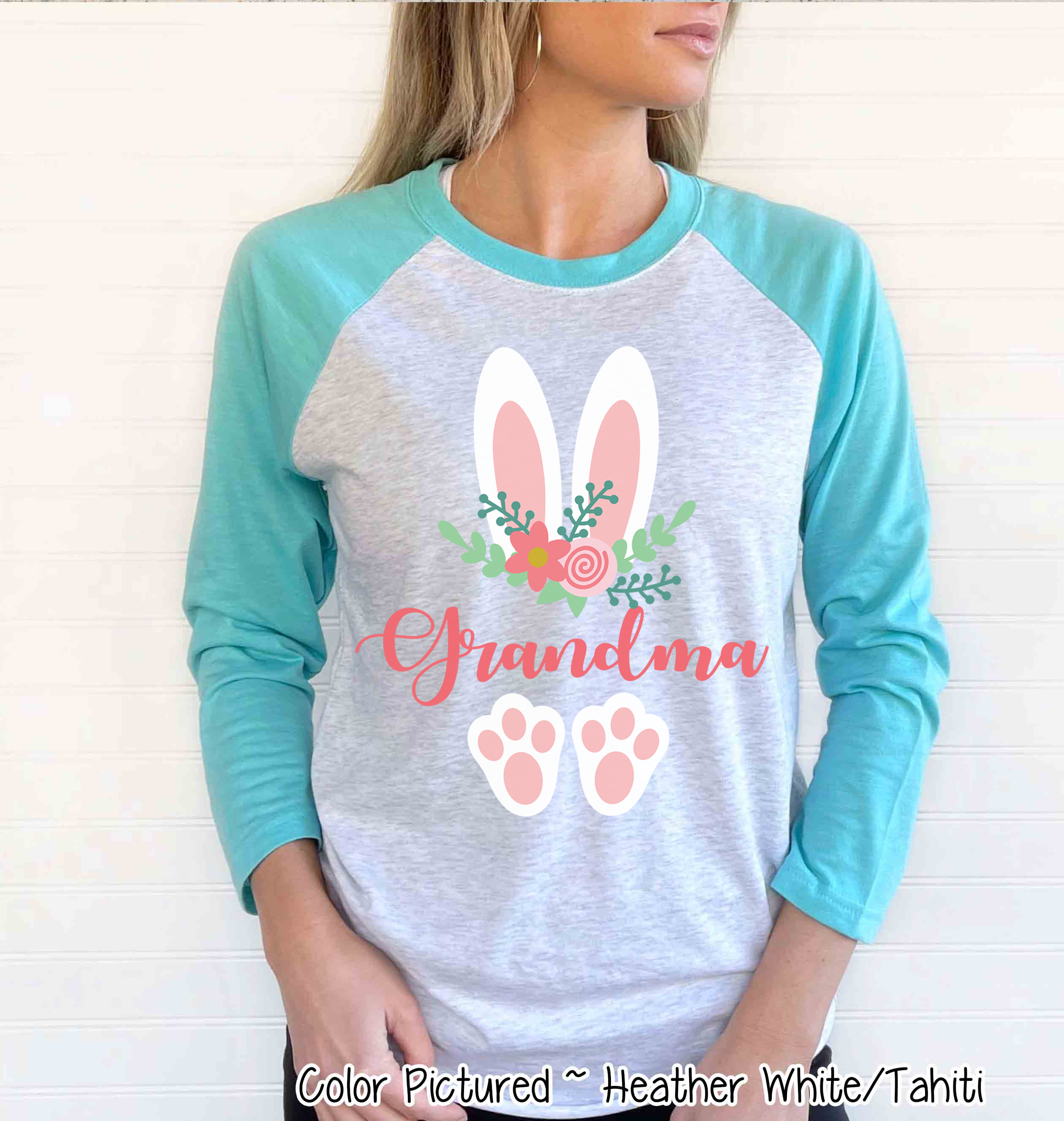 Floral Bunny Ears & Feet with Grandma Easter Raglan Tee