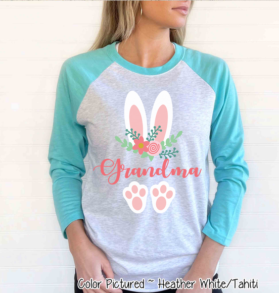Floral Bunny Ears & Feet with Grandma Easter Raglan Tee