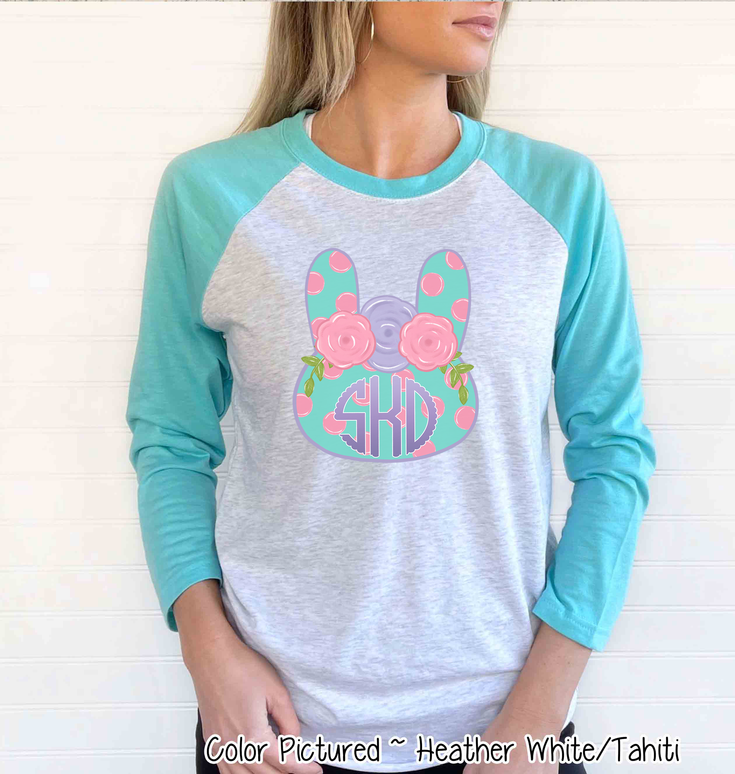 Monogram Polka Dot Bunny Head Easter Raglan Tee