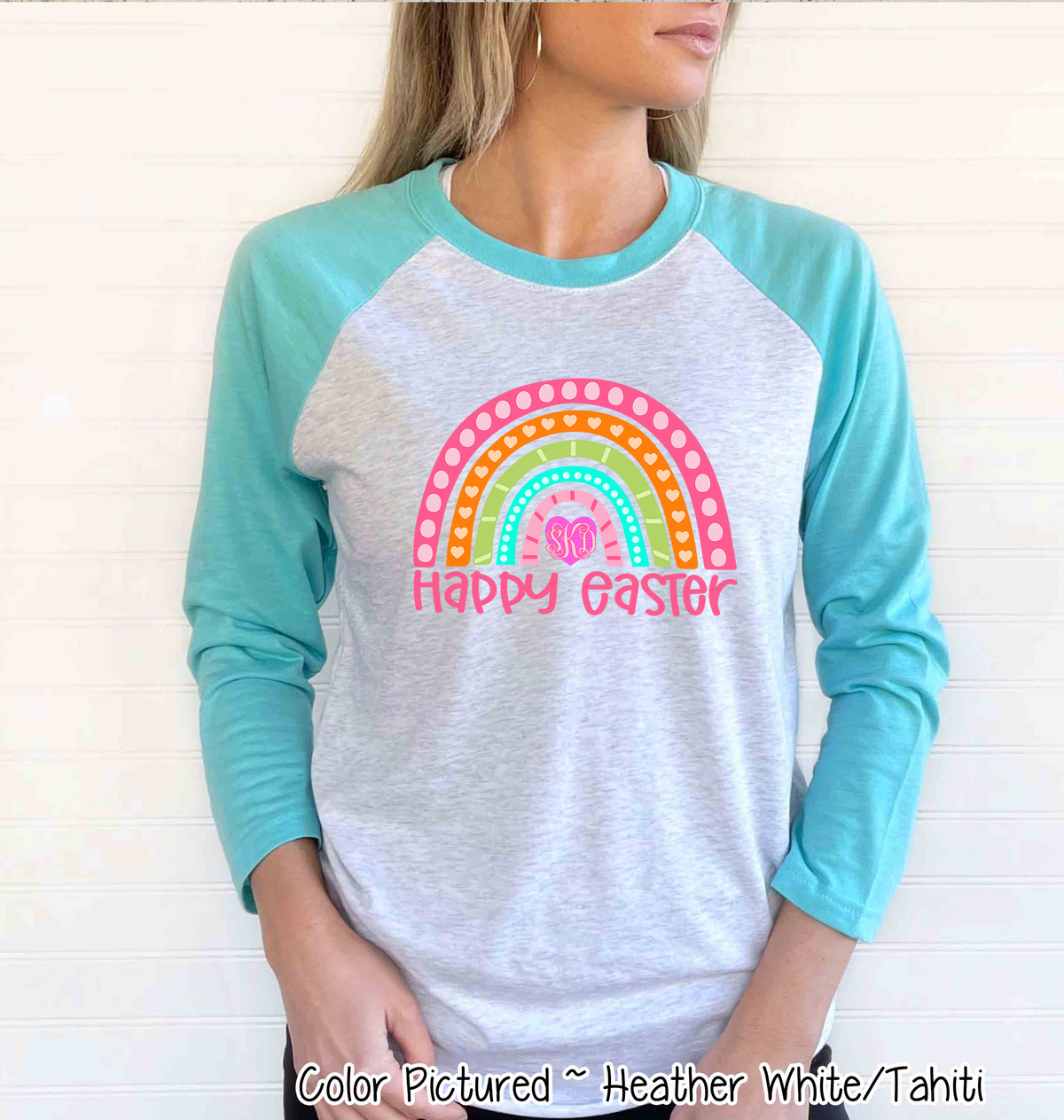 Monogram Happy Easter Rainbow Raglan Tee
