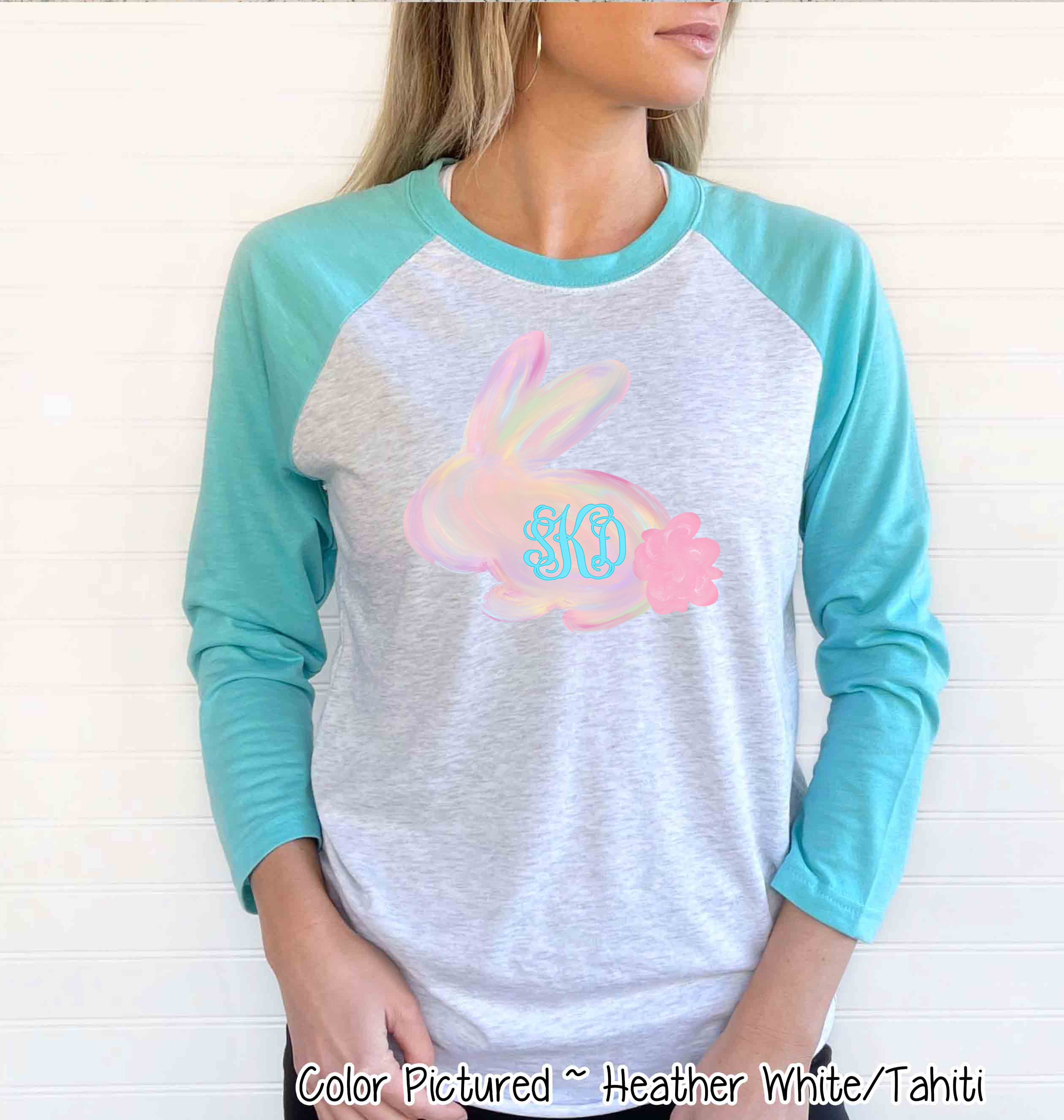 Monogram Watercolor Bunny Easter Raglan Tee