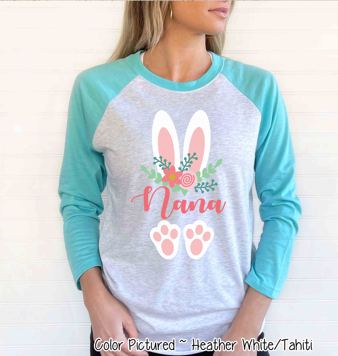 Floral Bunny Ears & Feet with Nana Easter Raglan Tee