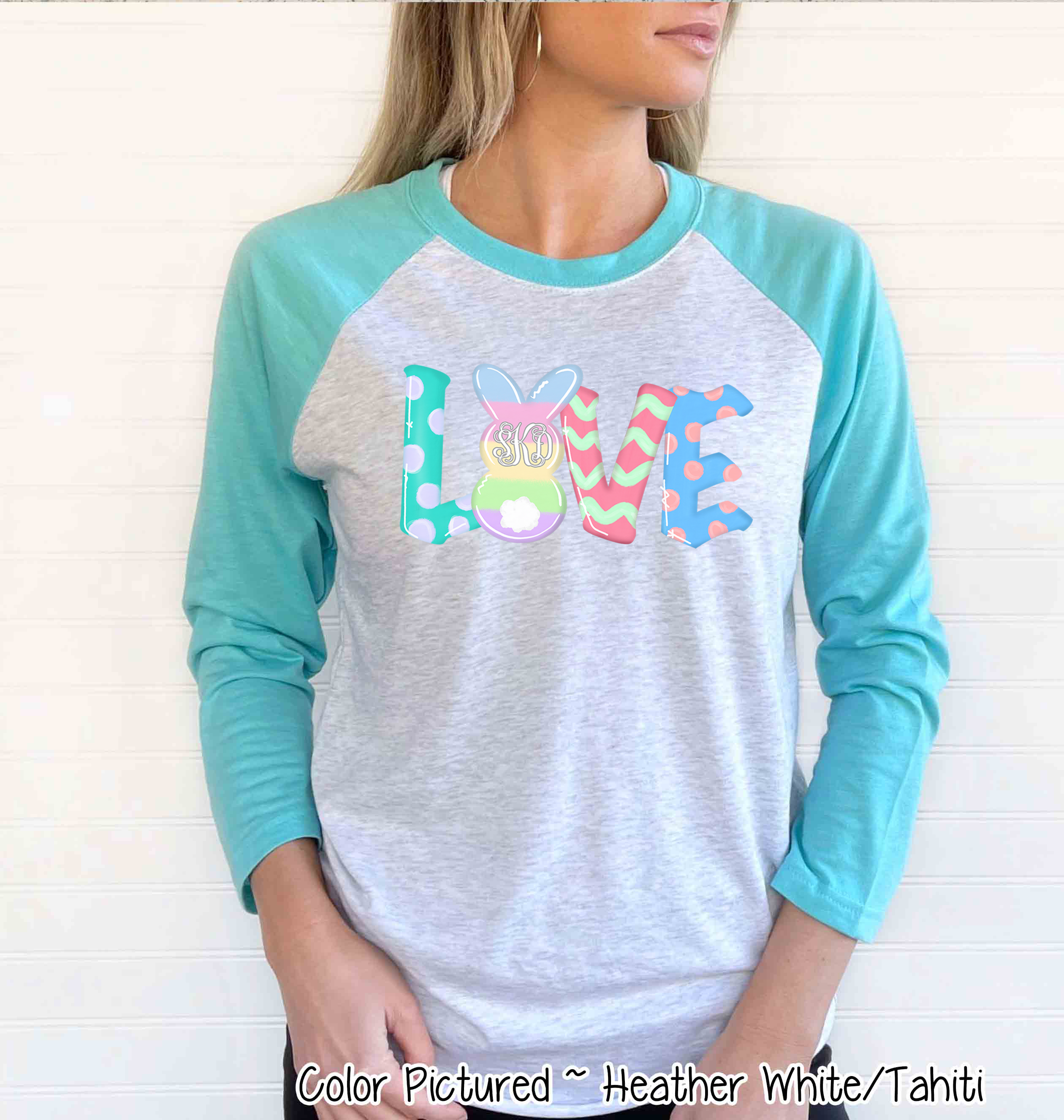 Monogram Bunny LOVE Easter Raglan Tee