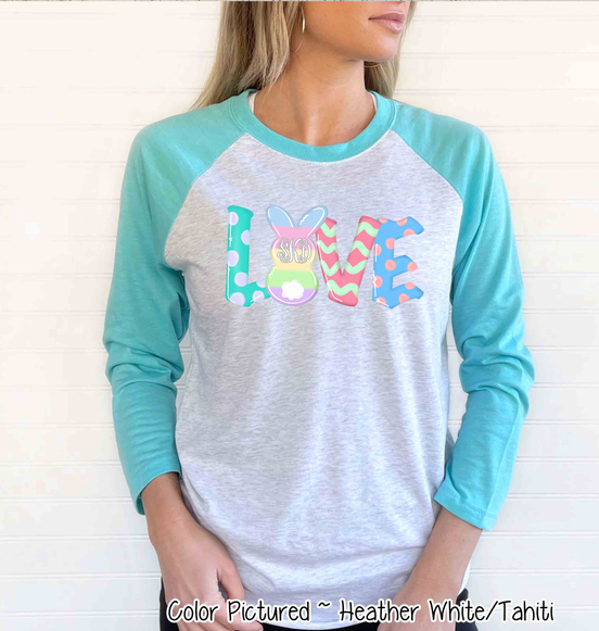 Monogram Bunny LOVE Easter Raglan Tee