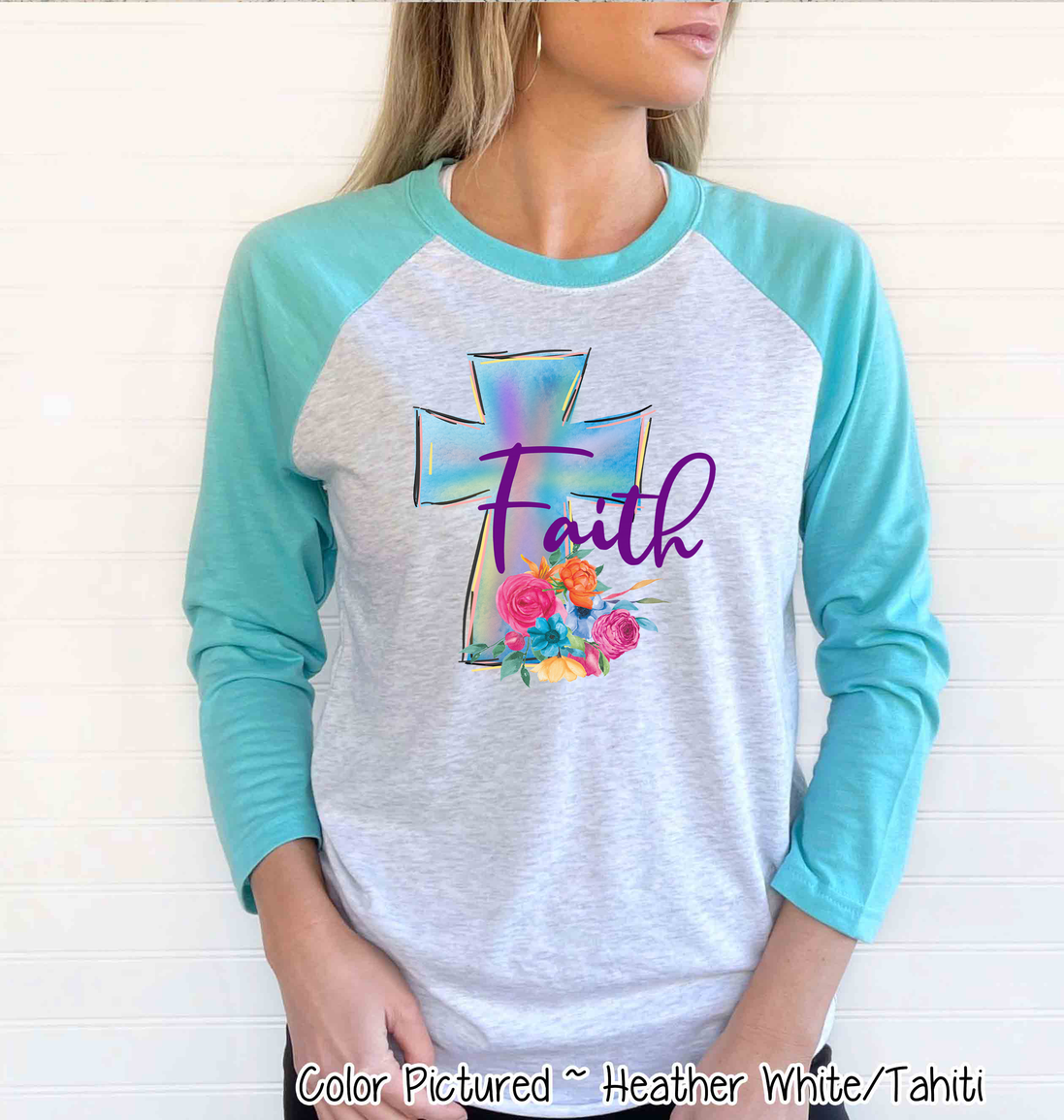 Faith Watercolor Cross Raglan Tee