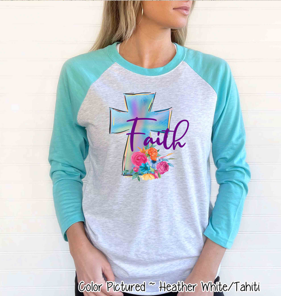 Faith Watercolor Cross Raglan Tee
