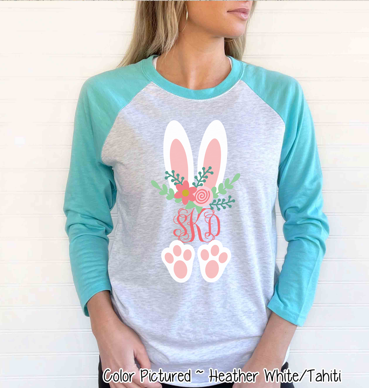 Monogram Floral Bunny Ears & Feet Easter Raglan Tee