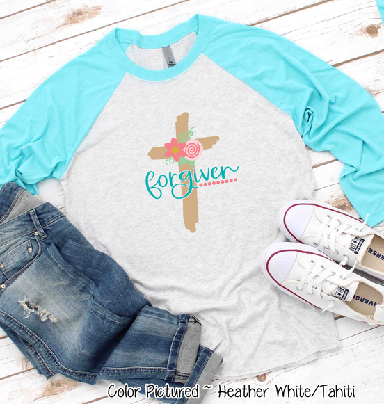 Forgiven Floral Easter Cross Raglan Tee