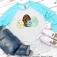 Monogram Leopard Print Easter Eggs Raglan Tee
