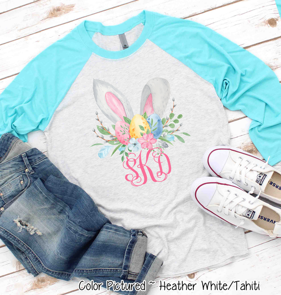 Monogram Bunny Ears with Eggs Raglan Tee