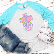 Monogram Pink Polka Dot Easter Cross Raglan Tee