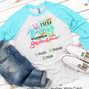 Personalized Shirt For Grandma Every Bunny's Favorite & Easter Eggs with Custom Grandkids Name Easter Day Raglan Tee