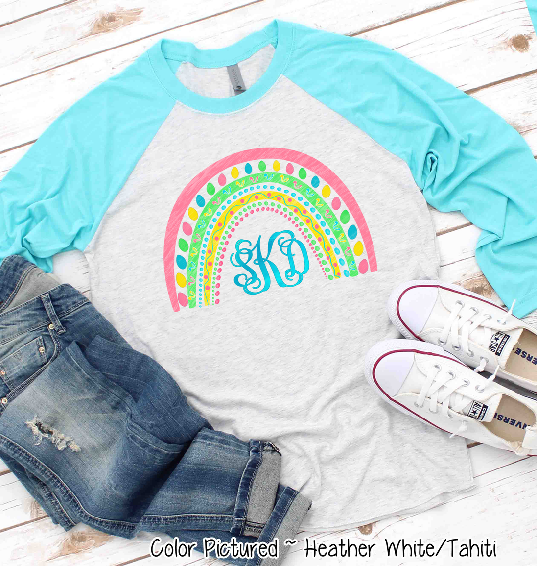 Monogram Easter Rainbow Raglan Tee