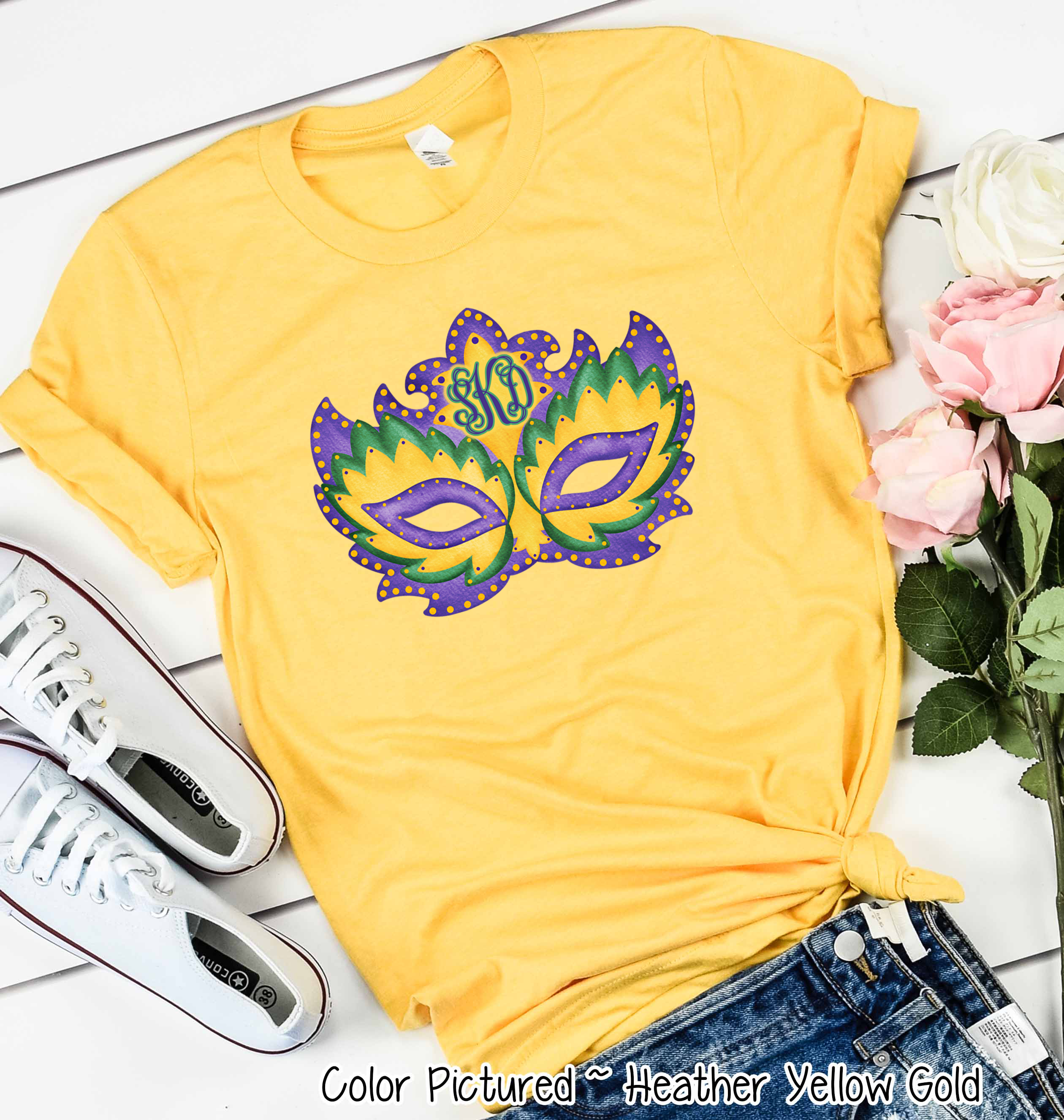 Monogram Watercolor Mardi Gras Mask Tee