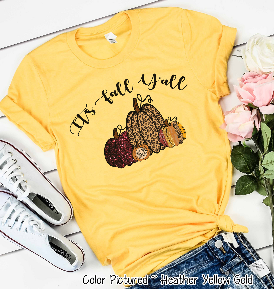 It's Fall Yall Monogram Glitter Pumpkin Fall Tee