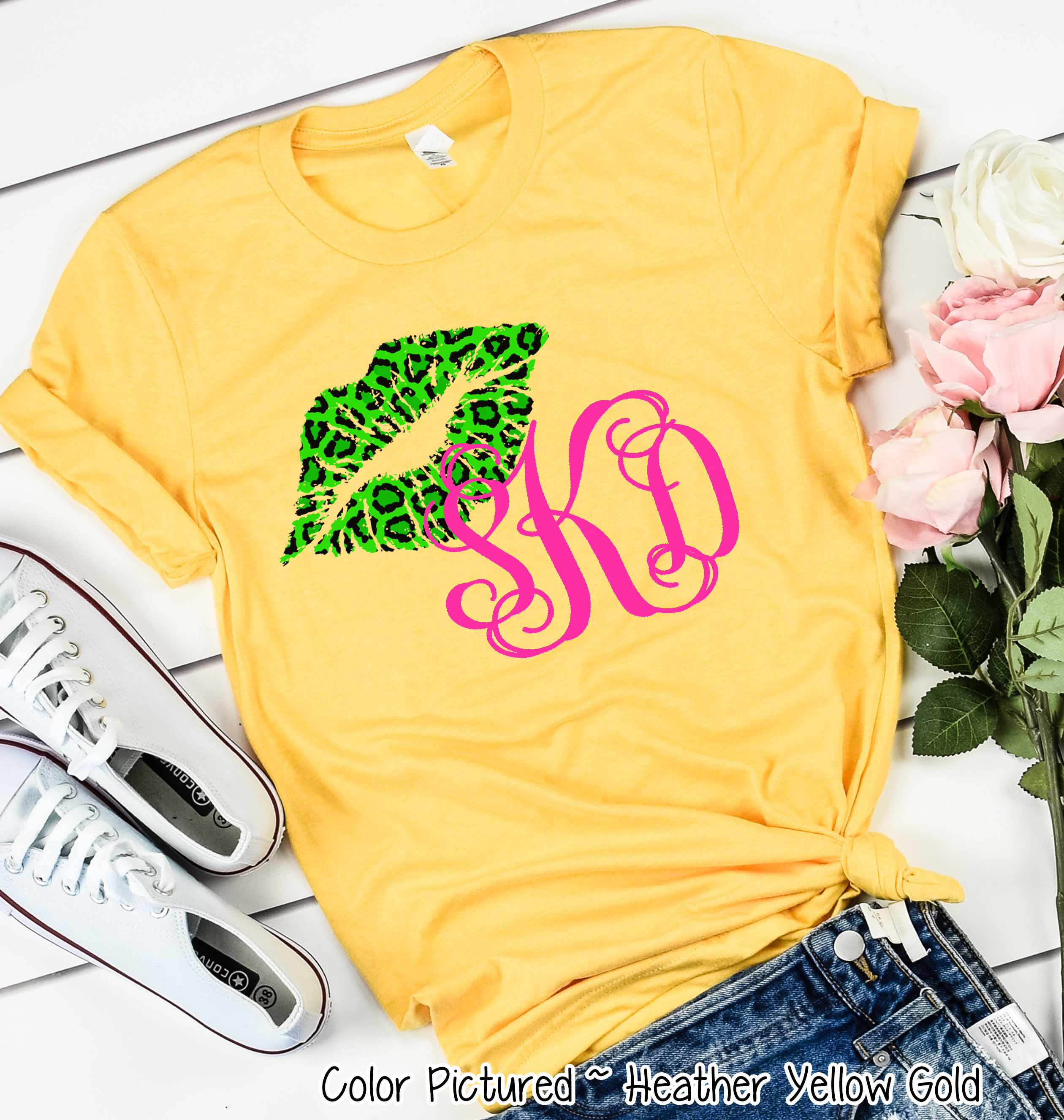 Monogram Leopard St Patricks Day Lips Tee