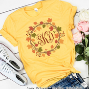 Fall Leaves Monogram Wreath Tee