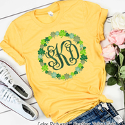Monogram Watercolor Shamrock Wreath St Patricks Day Tee